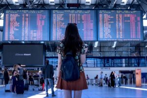 airport, woman, flight